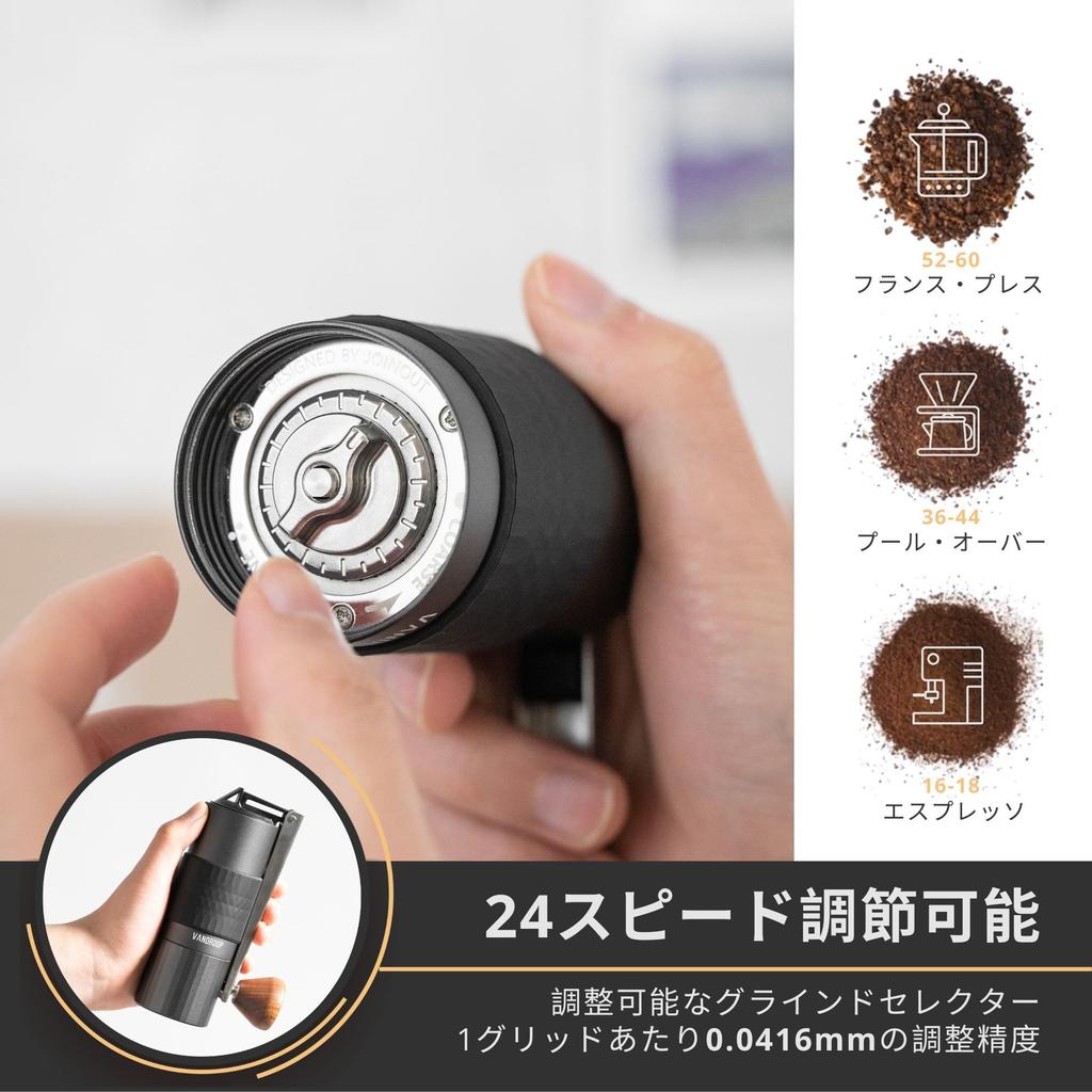 Кофе Vandroop Складная ручная кофемолка с 24 уровнями помола, регулируемая, из нержавеющей стали, удобная для переноски, ручная, ручка, мельница, портативная, шероховатость,