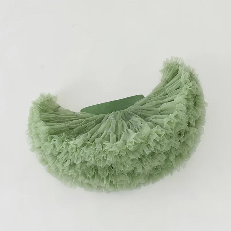 Пышная юбка-пачка для девочек темно-зеленого фруктового цвета с рисунком кролика