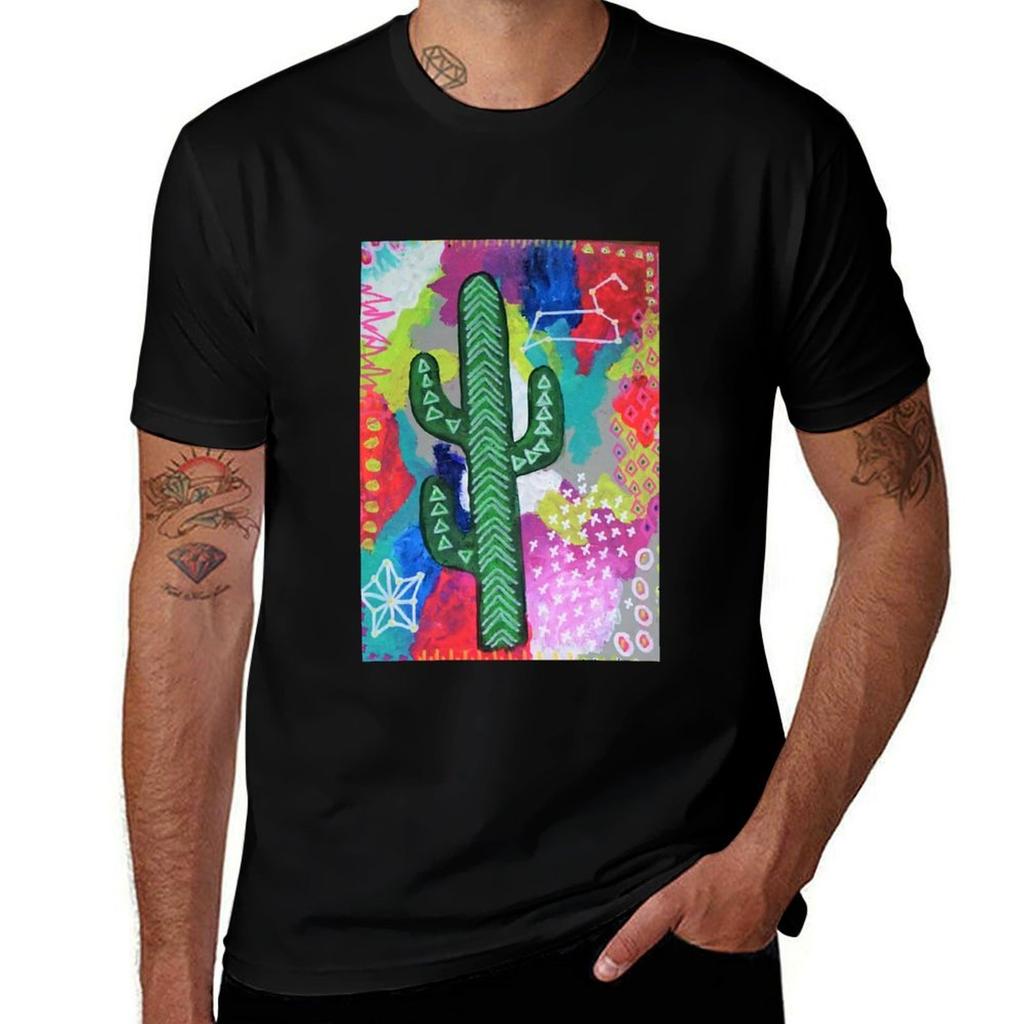 Constellation Cacti Leo Tshirt Basic Short Sleeve Cotton Blend Tshirt