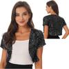 Womens Sparkly Sequin Open Front Blazer Coat Short Sleeve Crop Jacket