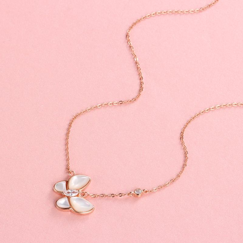 Butterfly Necklace Jewelry Pendant Natural White Fritillary Temperament Versatile Collarbone Chain Female Ins Premium