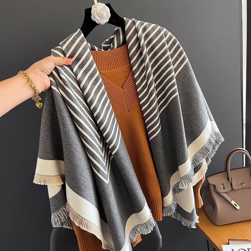 New Women'S Fashionable Imitation Cashmere Autumn And Winter Warm Large Square Scarf Double-Sided Tassel Scarf Air Conditioning Shawl