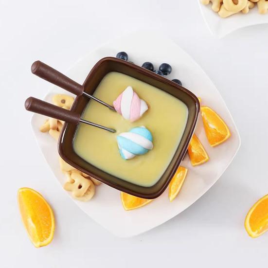 Chocolate Fondue Mugs Set with Forks 300ml Ceramic Melting Pot Set