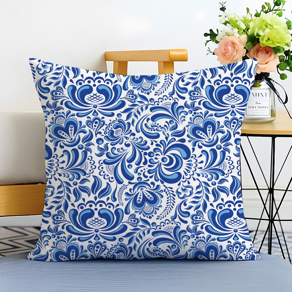 Blue and White Porcelain Cushion Cover Washable Linen Pillowcase Soft  for Sofa Bed Cozy Home Room Decor