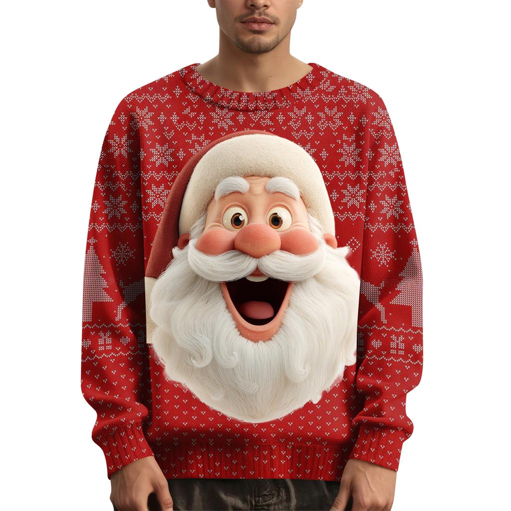 Мужской рождественский свитер с принтованным воротником