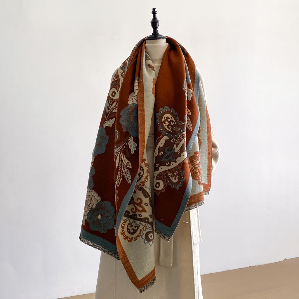 Luxury Ultra Soft Imitation Cashmere Scarf for Women Winter Thickened Jacquard Wrap Shawl Stylish Patterns 2-Sided Design