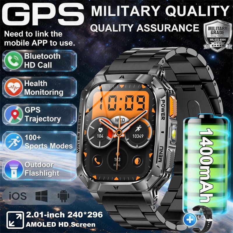 1400 мАч Супер Батарея Прочные Взрослые Умные Часы 2,01 дюйма GPS Траектория 3ATM Водонепроницаемые BT Звонки Спортивные Умные Часы Мужские Новые