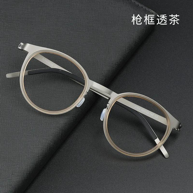 Fashion Ultralight Glasses Frame Men Women Retro Round Screwless Eyeglasses Titanium Acetate Classic De Lectura Hombre