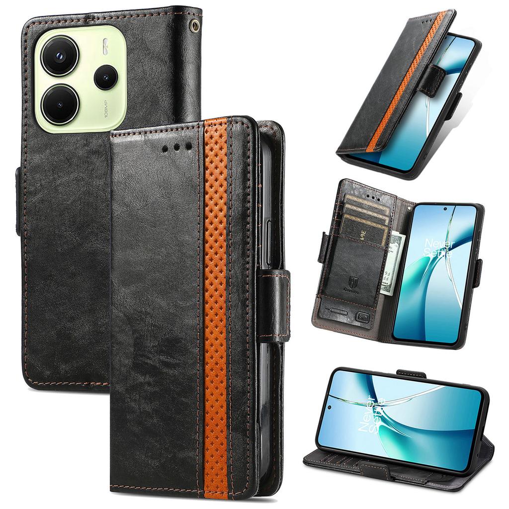 For Xiaomi Redmi Note 14 4G (163.25mm) Phone Cases CASENEO PU Leather Cover Stand with RFID Blocking Wallet