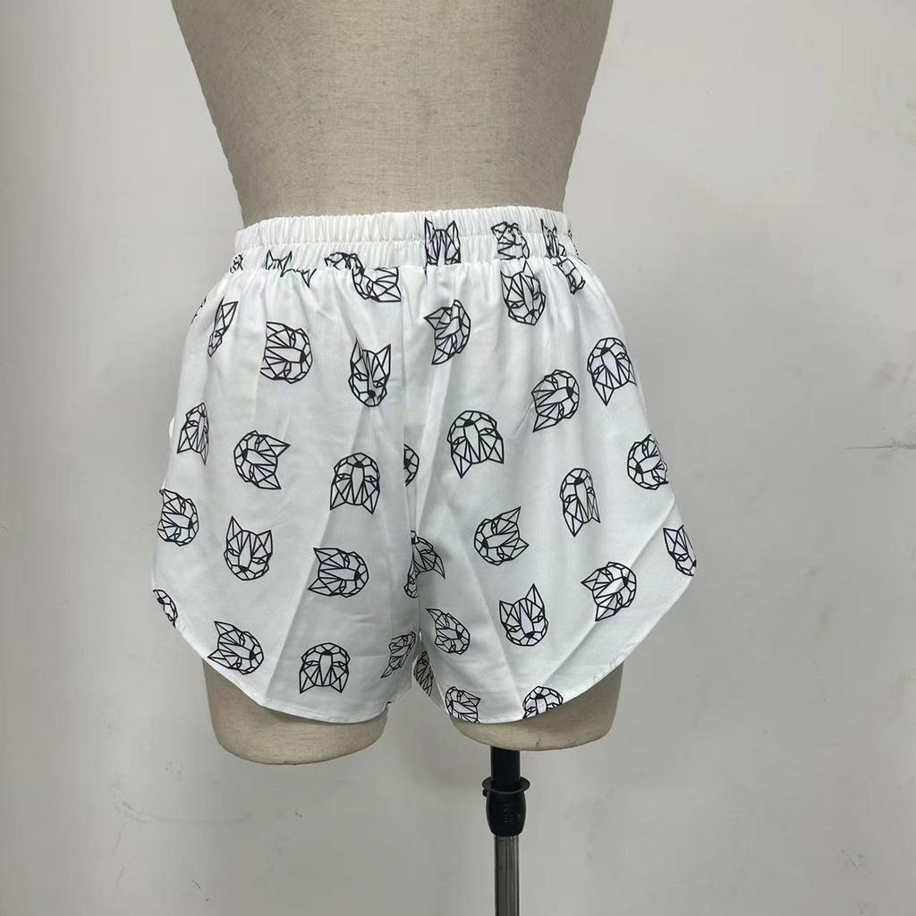 BITCED Loose Long Sleeve Women's Print Casual Commuter Lace-up Pajamas High-waisted Shorts Set