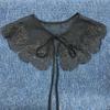 Women Girls Chiffon Lace Fake False Collar Decorative Double Layer Ruffles Embroidery Choker Blouse Shawl Bowtie