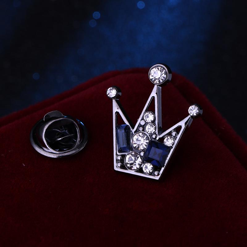 Crystal Men Brooch Pin Crown Fashion Collar Pins Suit Lapel Wedding Gift Jewelry Cross Chain