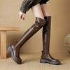 Korean Version Leather Women's Martin Boots New Thick-soled Non-slip Side Zipper Middle Heel Large-size Women's Boots Autumn and Winter Knee Boots