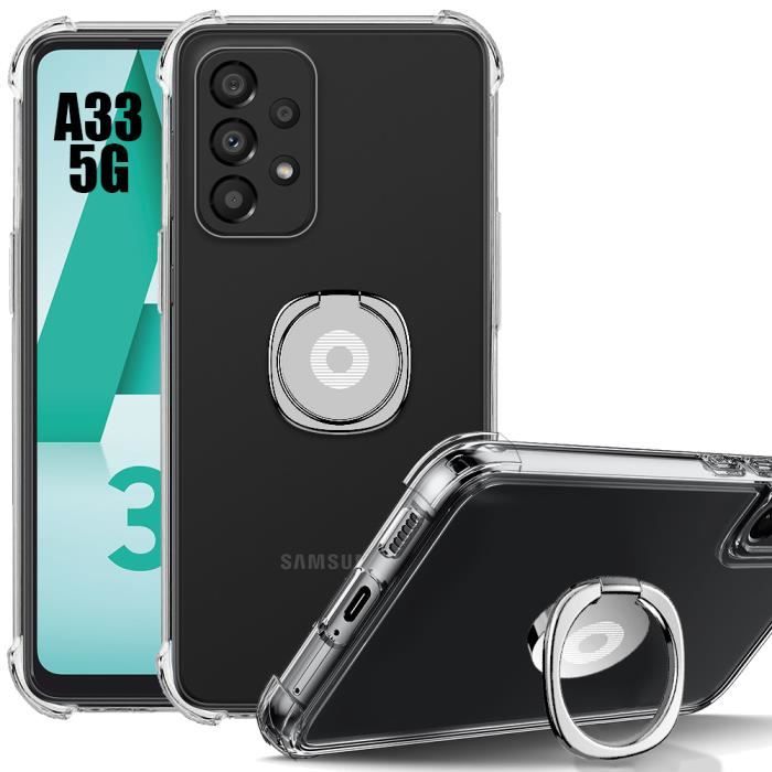 Case for Samsung Galaxy A33 5G 4-corner Protection Reinforced Transparent Silicone with Silver Stand