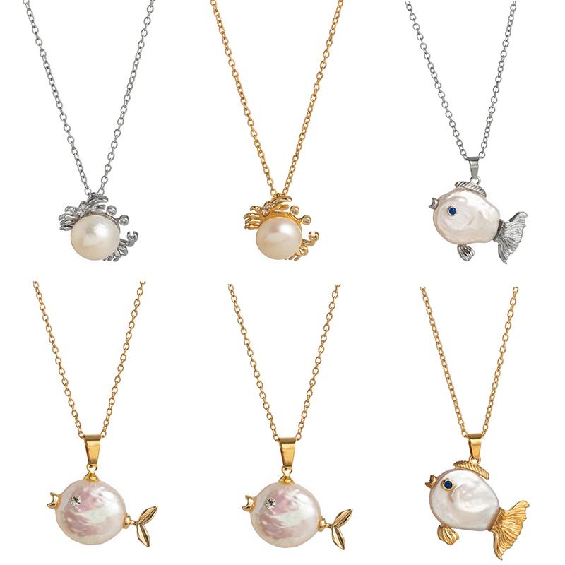 1 шт./пара Изысканное ожерелье с подвеской в виде рыбы-клоуна, краба из натурального жемчуга. Уникальные элегантные серьги, ювелирные аксессуары, подарки