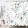 Tropical Green Leaves Plant On White Background Odorless Shower Curtains for Bathroom Showers and Bathtubs Decor with Hooks