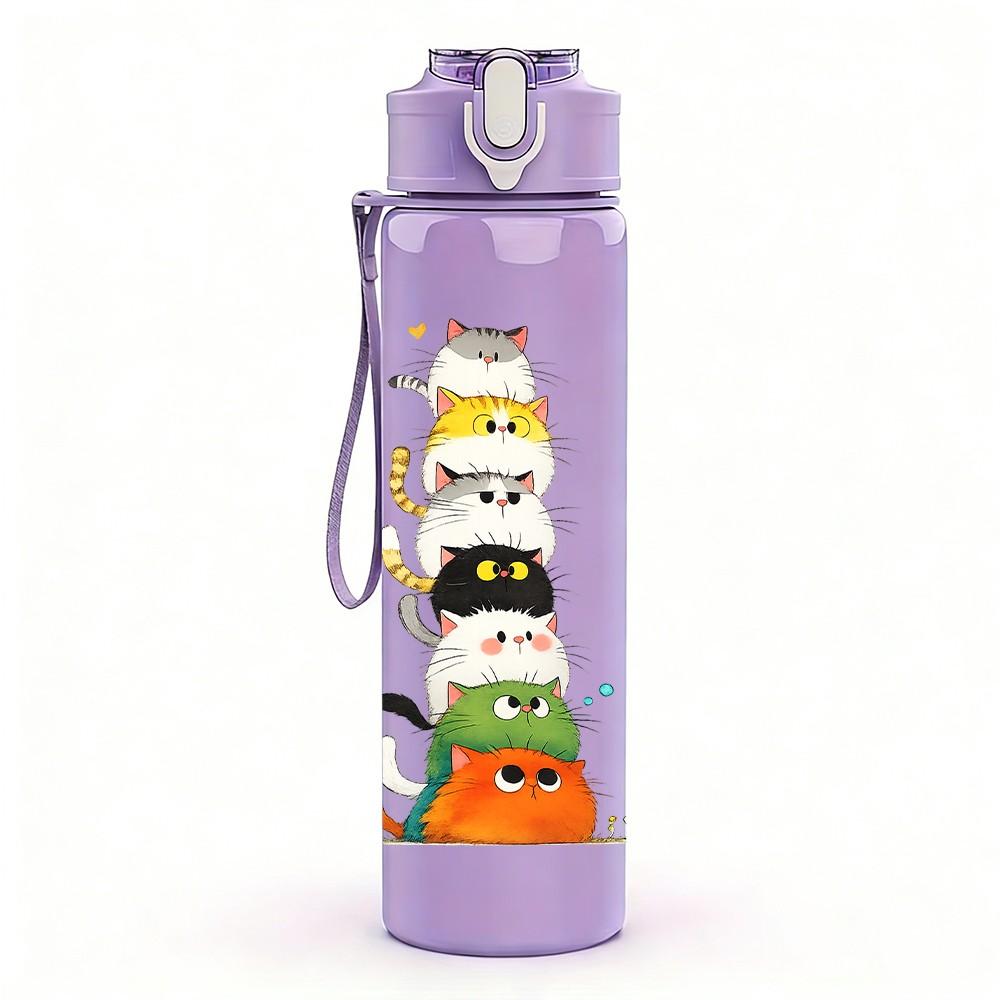 1PC Stacked Cute Monster Cartoon Print 750ml Color Plastic Sports Water Bottle Leakproof Flip Straw Lid Suitable for Sports Office Home Use