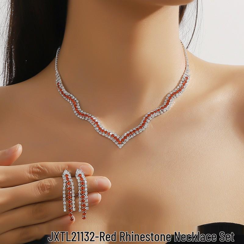 Luxury Bridal Zircon Flower Necklace & Earrings Set - Elegant Wedding Jewelry Accessories