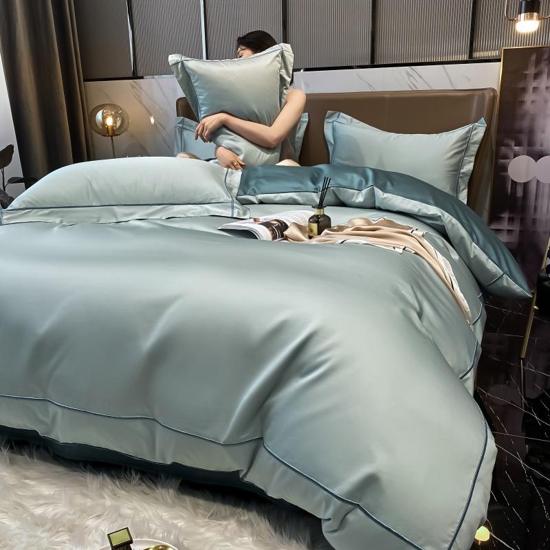 Four-piece Set of Pure Cotton Bedding Light Luxury Skin-friendly and Breathable Washed Sheets Quilt Covers Pillowcases