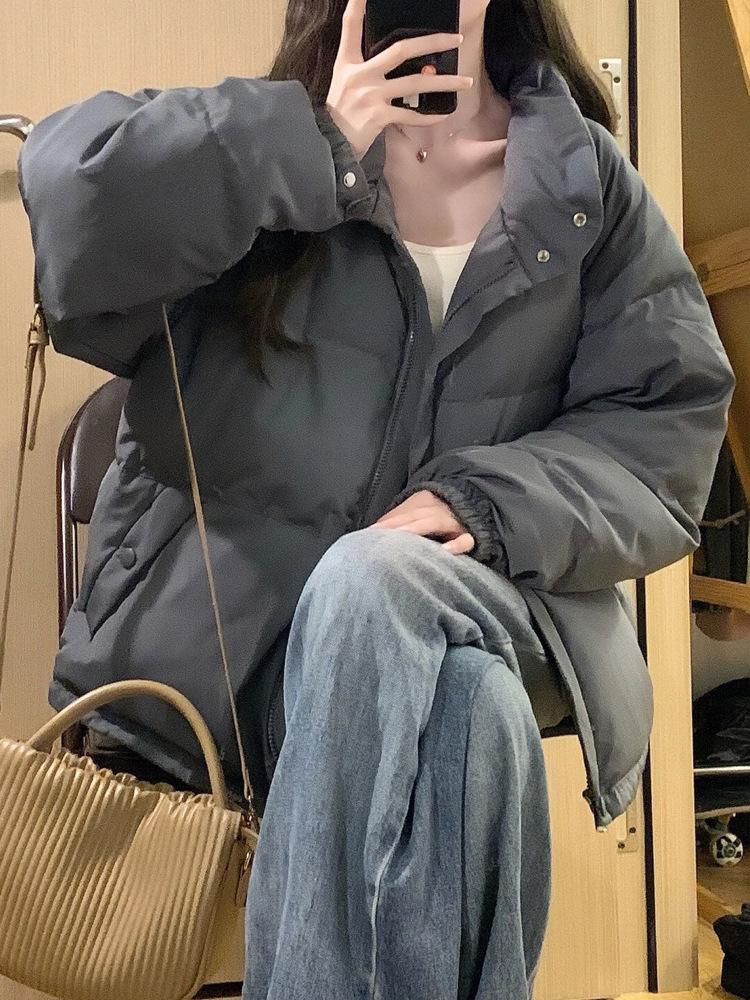 Белая утиная пуховая куртка с воротником-стойкой, женская короткая зимняя куртка 2024 года, новая модная куртка с маленькими буханками, утолщенная куртка