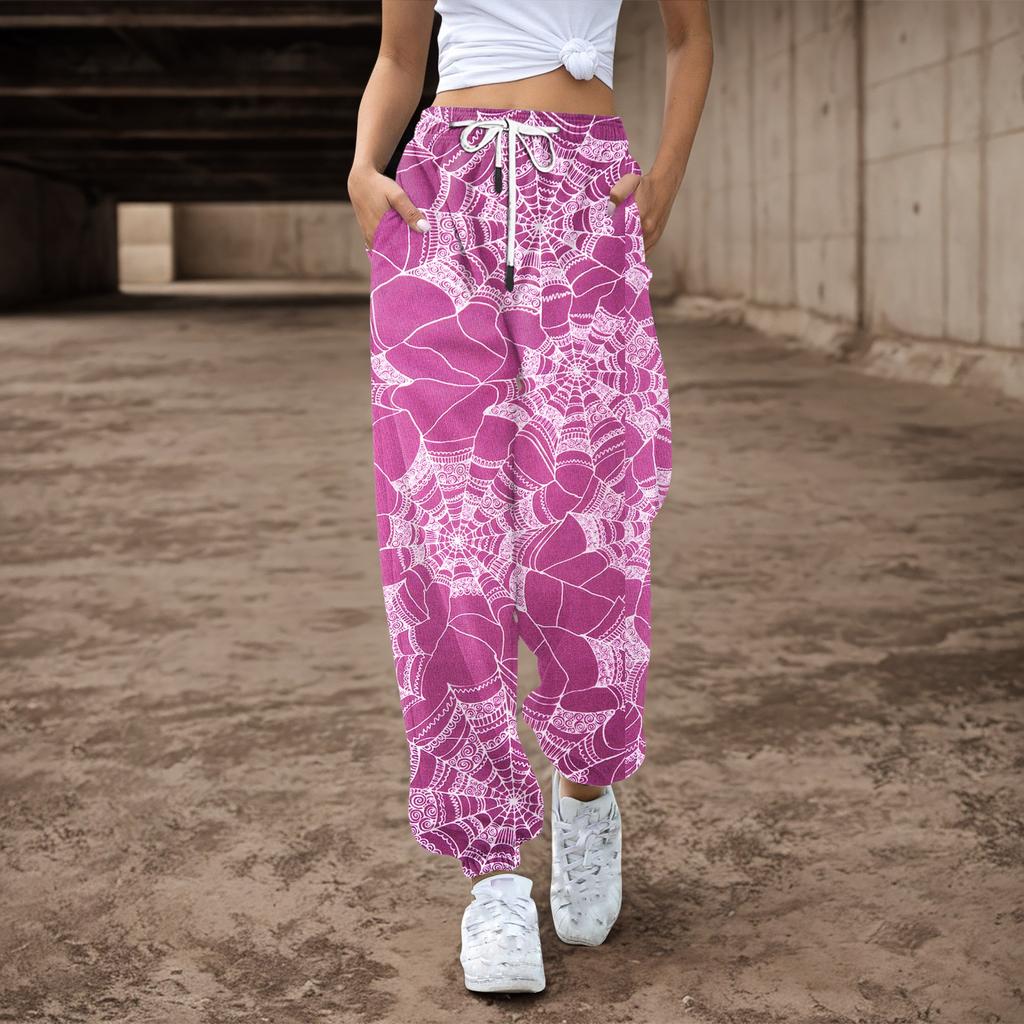 Женские спортивные штаны, мешковатые, с высокой талией, большие размеры, спортивные штаны с карманами, напечатанные брюки, брюки для женщин