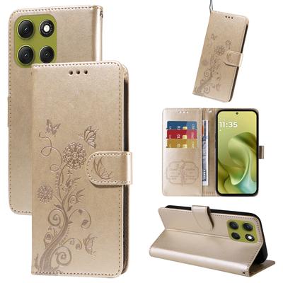 Для Motorola Moto G86 Power 5G/G86 5G Кожаный чехол-кошелек с принтом Бабочка и Цветы, с подставкой