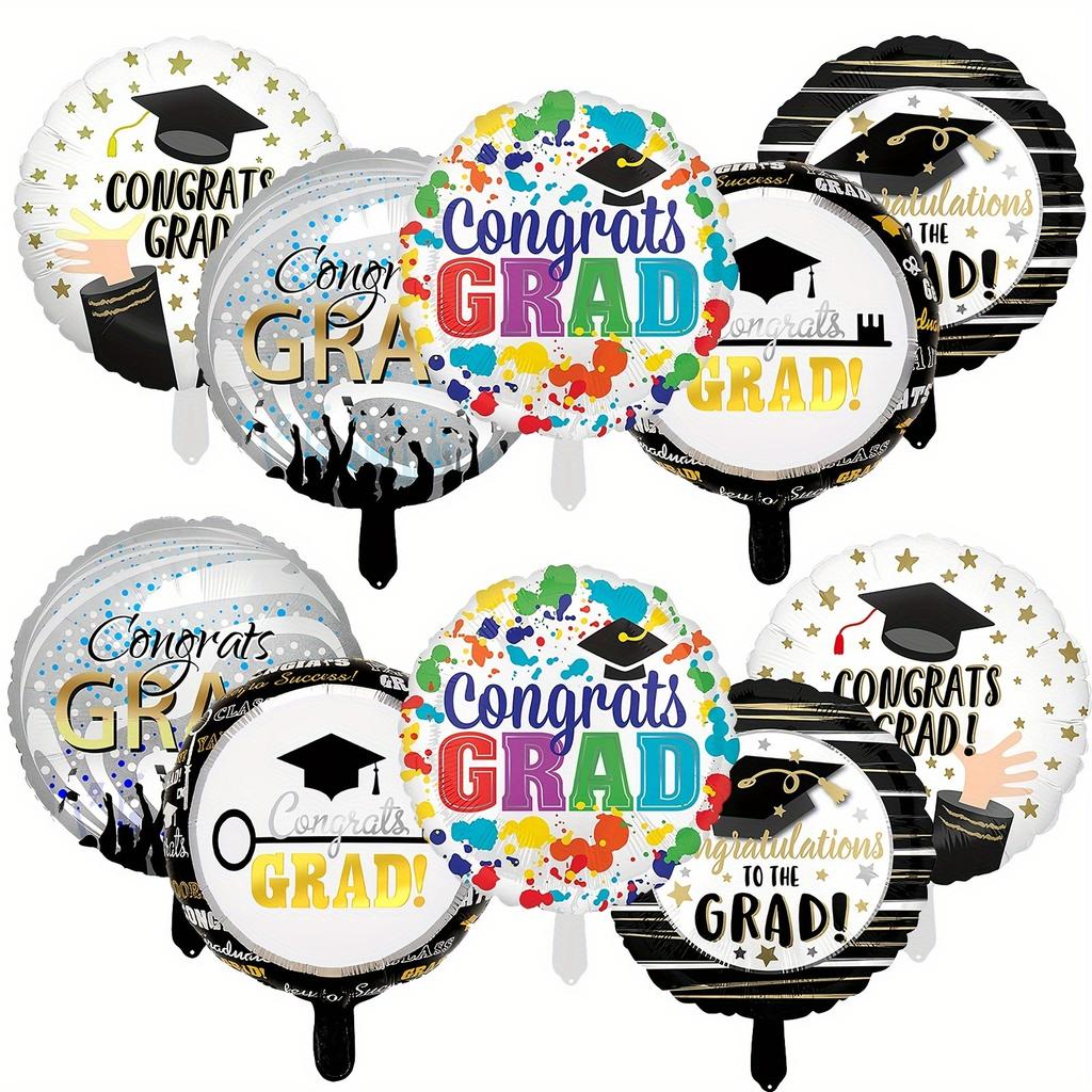 10 случайных воздушных шаров для выпускного вечера и круглых шаров из алюминиевой фольги для дней рождения, выпускных церемоний и школьных годовщин