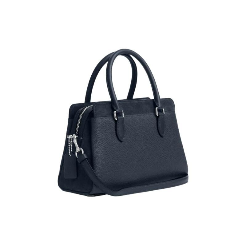 Coach 18 Solid Color Hardware Buckle Pebble Grain Leather Tote Bag Shopping Shoulder Handbag Small Women Tote Blue CM101-SVDE