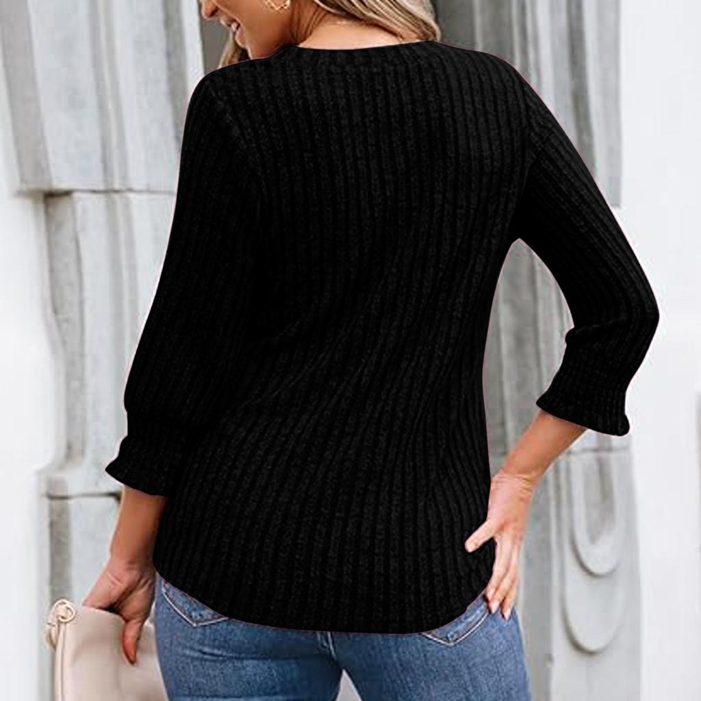 Женский повседневный топ однотонный с V-образным вырезом на пуговицах и рукавом три четверти