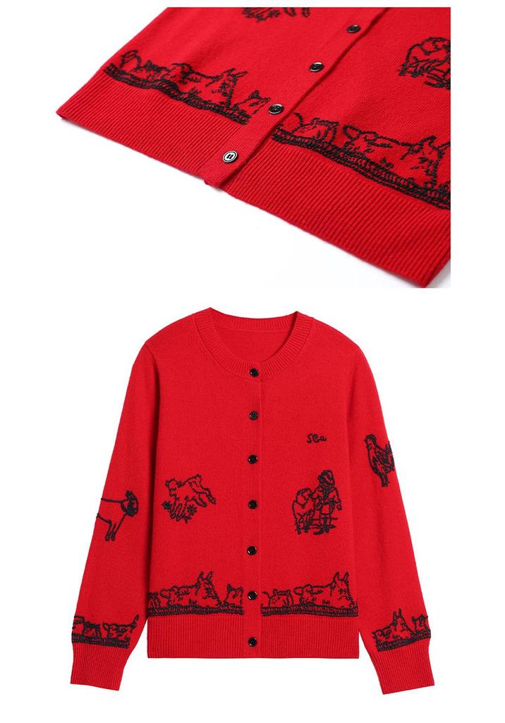 Women's Jacquard Wool Cardigan: Autumn/Winter Knitwear for Stylish Middle-Aged Mothers
