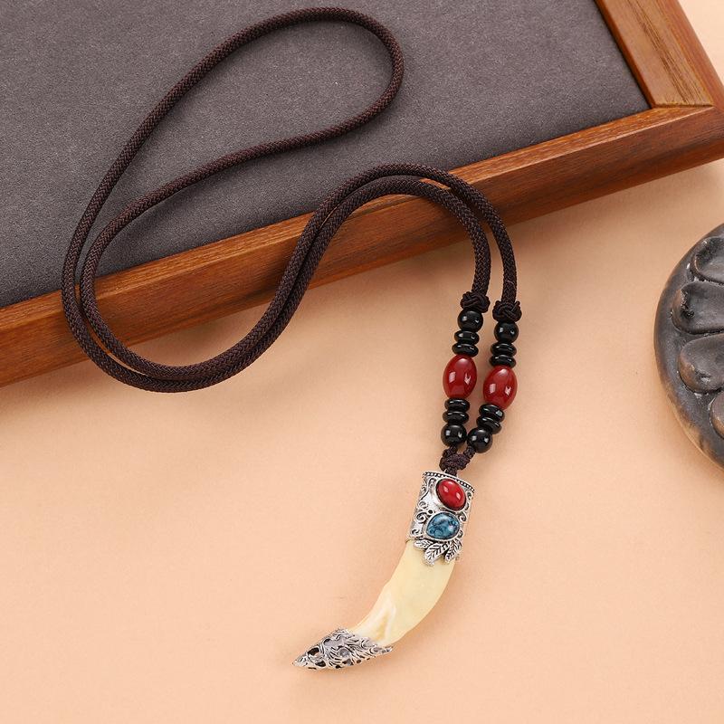 Винтажное плетеное ожерелье «гусиная лапка» мужское и женское длинное нишевое персонализированное ожерелье-подвеска «волчий зуб» свитерная цепочка аксессуары