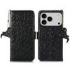 For iPhone 17 Pro Max Case RFID Blocking Genuine Cow Leather Phone Case Ostrich Texture