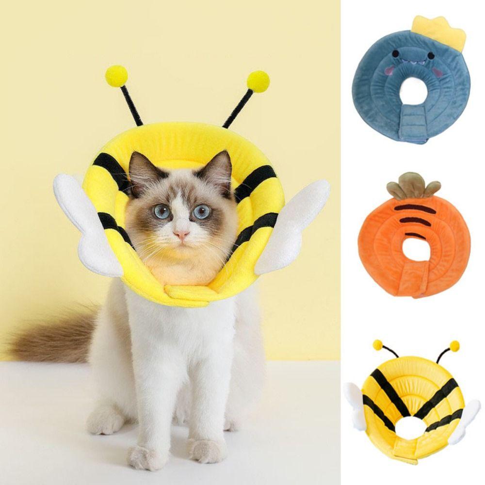 Cotton Bee Shape Cat Recovery Collar Adjustable Dog Elizabeth Circle Stop Licking