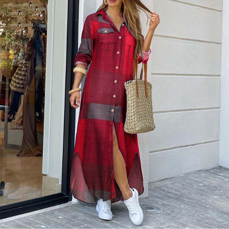 Women's Spring/Autumn Fashion: Sensual Single-Breasted Button-Down Shirt Dress Loose-Fitting Polo Neck Dress