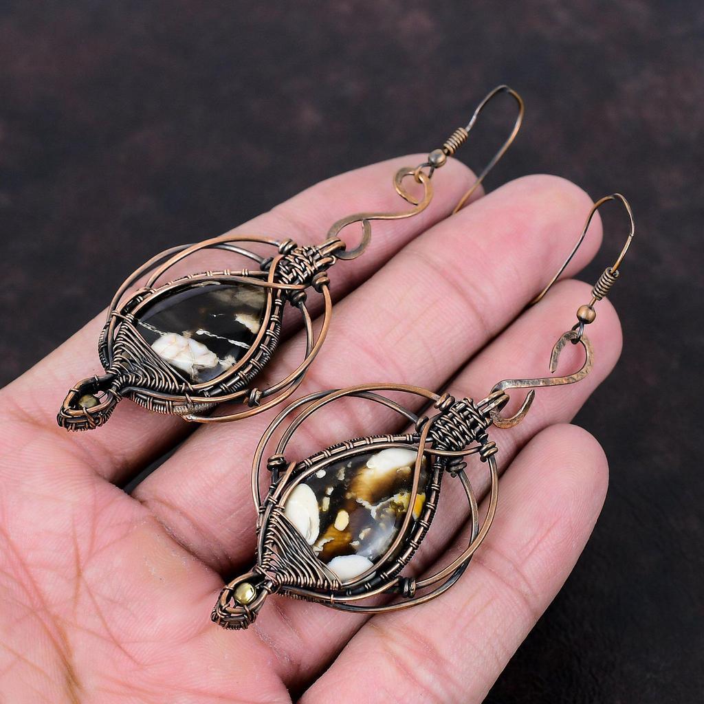 Серьги из арахисового дерева, серьги из яшмы, серьги из медной проволоки, драгоценный камень, ювелирные изделия ручной работы, подарок для женщин, новые серьги, ювелирные изделия из медной проволоки