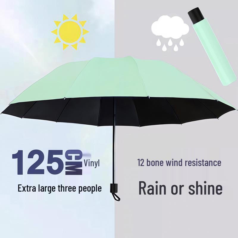 Twelve-Bone Oversized Women's Umbrella: Black UV Protection for Sun & Rain