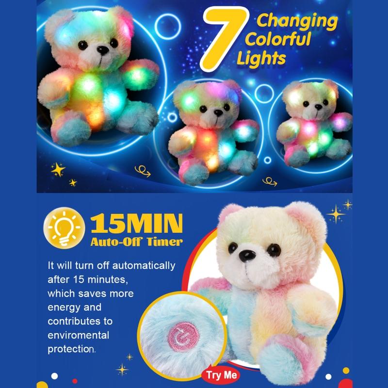 Glow Guards-oso de peluche de arcoíris con luz Musical, almohada de animales con luz LED, regalos de cumpleaños y vacaciones para niños