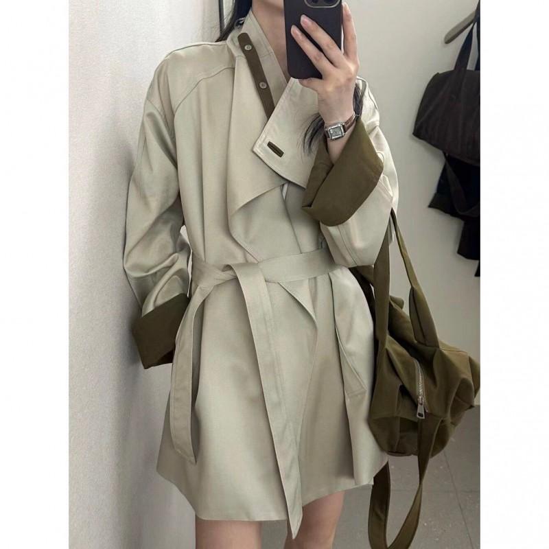 Womens Mid-Length Trench Coat 2026 Fall Lapel Lace-Up Loose Slim Fit British Style Casual Outerwear