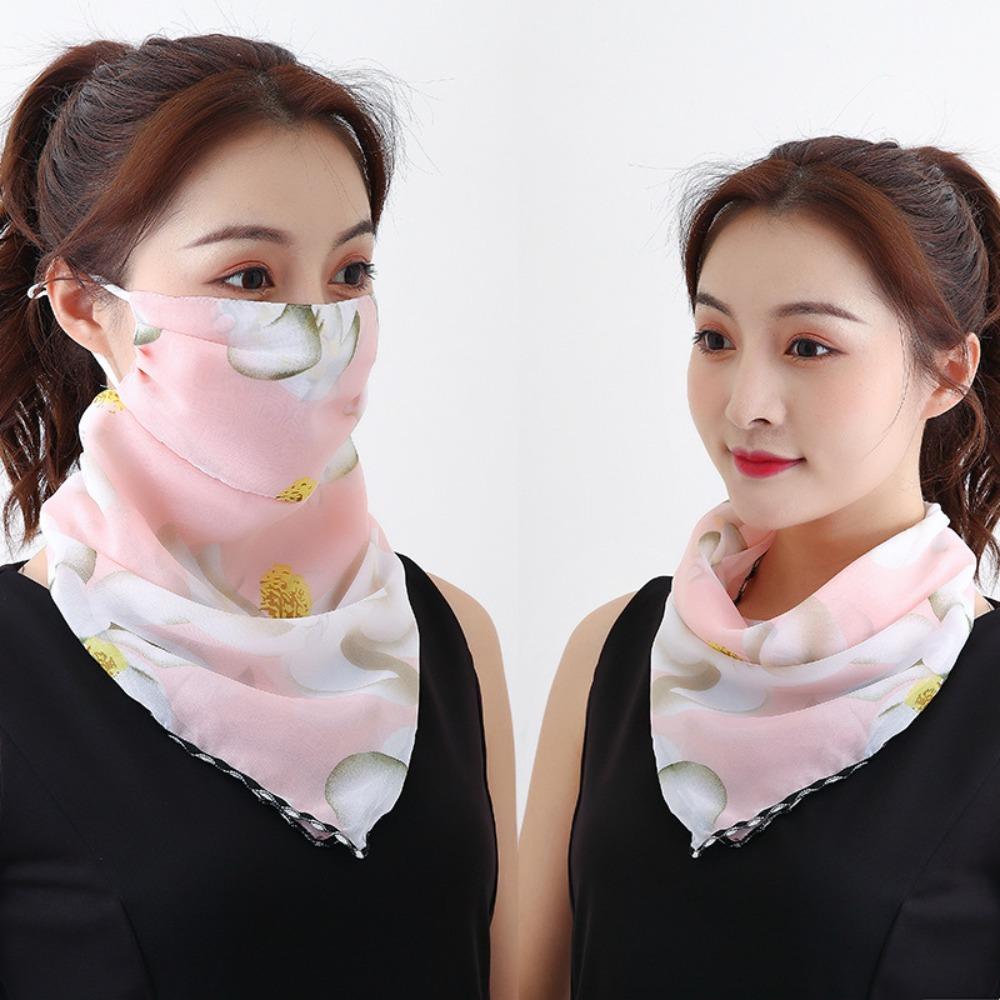 Thin Sleeves Sunscreen Face Mask Chiffon Half Face Cover Scarf Mask Sleeves Set Women's