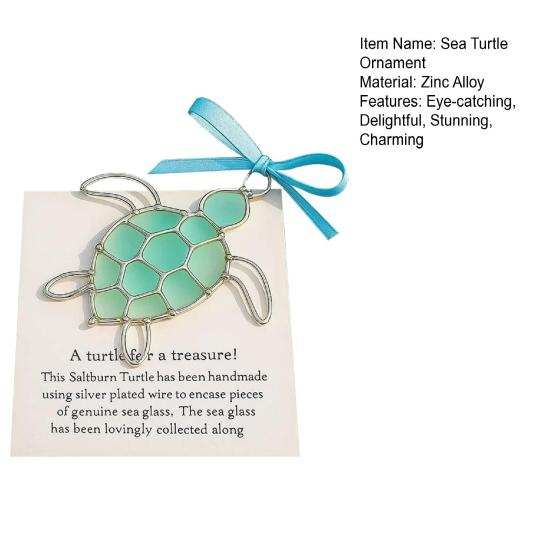 Sea Turtle Ornament with Card Sea Glass Turtle Gifts for Women Turtle Lovers Christmas Tree Hanging Decoration for Indoor Outdoor Home Decor