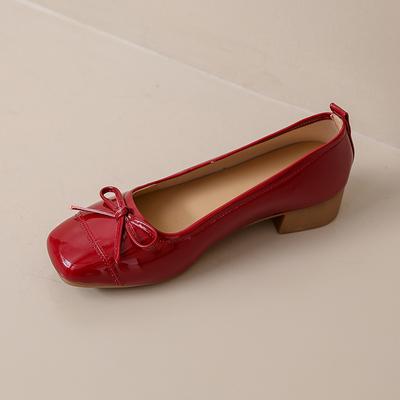 Модные женские балетки Кожаные лоферы Женские модные балетки с бантом Слипоны Квадратный носок Балетки 2024 Вечеринка Ретро Черные Телесные Балетки