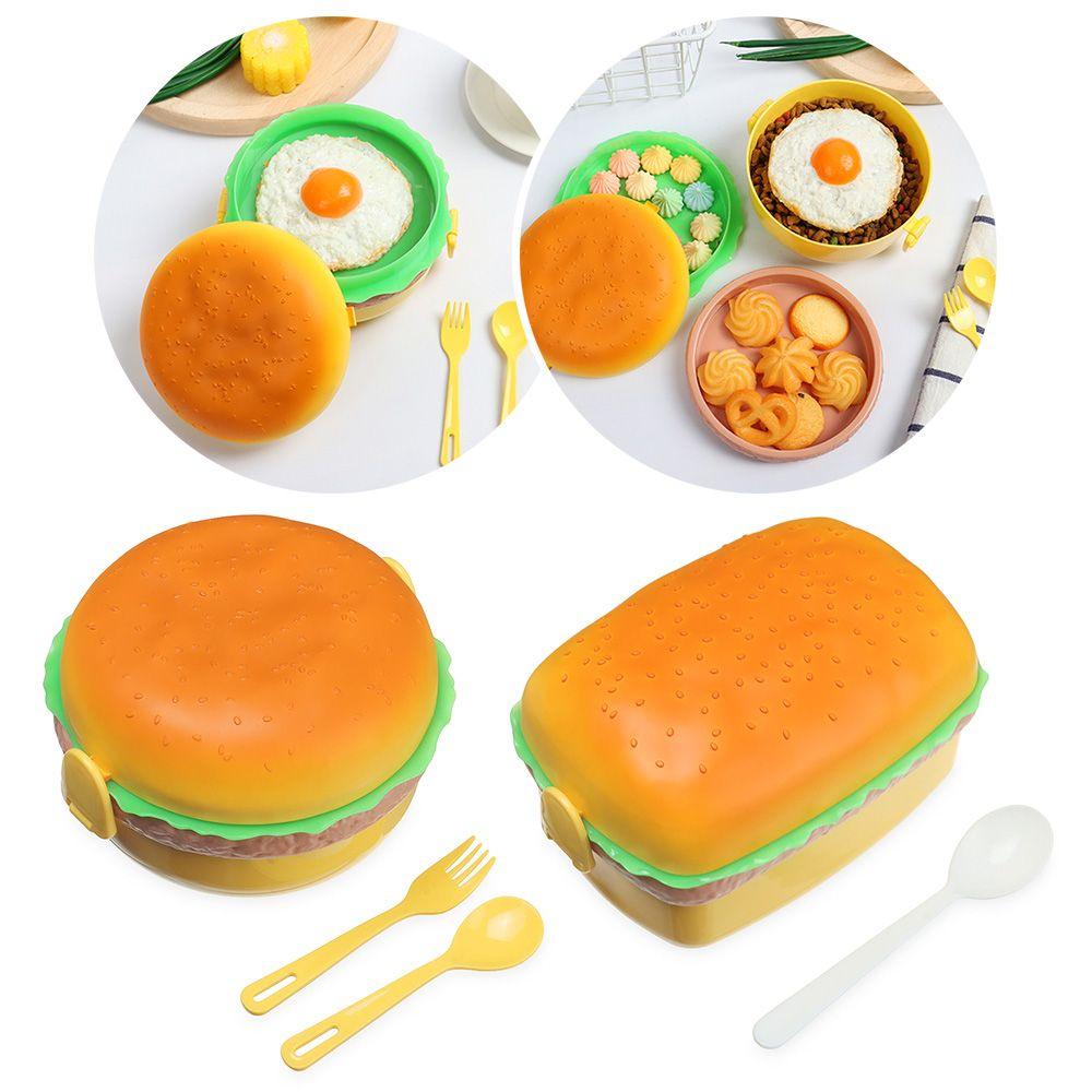 Cute Hamburger Burger Lunch Box Double Tier Food Container Bento Lunchbox