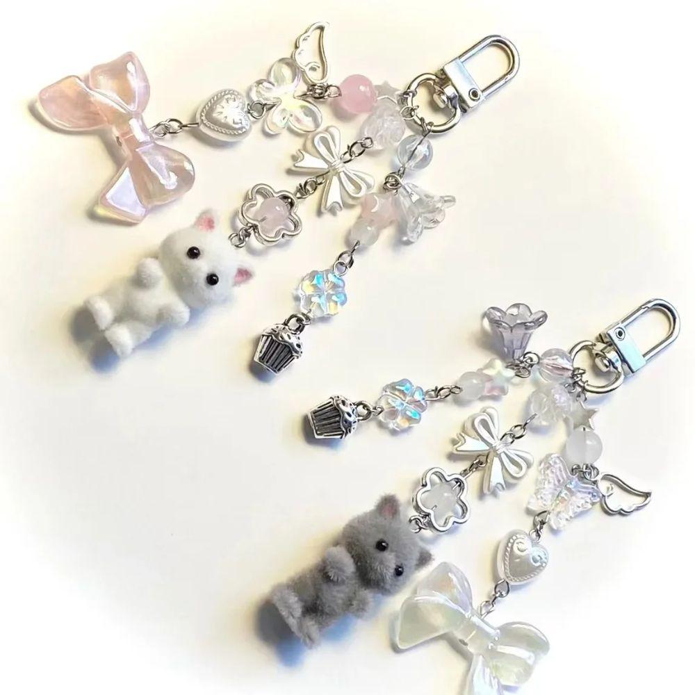Cartoon Critters Persian Cat Pendant Bead String Car Keyring Soft Flocking Cat Keychain Girl