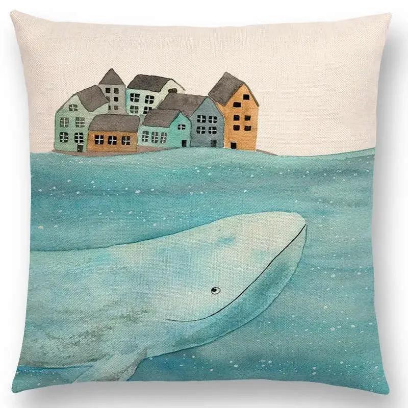 Новейшая мода Скандинавский стиль Чехол на подушку с китом Океанские киты Домашняя наволочка Чехлы для подушек
