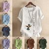 Women's Fashion Bird Prined Round Neck Short Sleeve T-shirt Casual Cotton Linen Graphic Shirt Leisure Loose Summer Blouse Tops