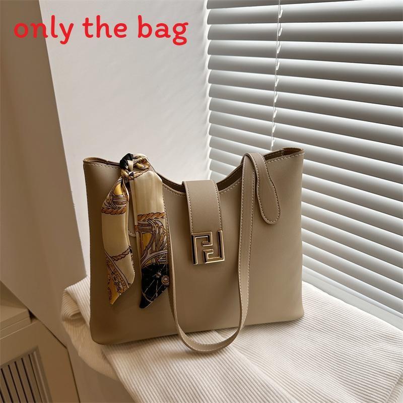 Simple Capacity Large Shoulder Bag With Solid Color Design And Decoration Scarf