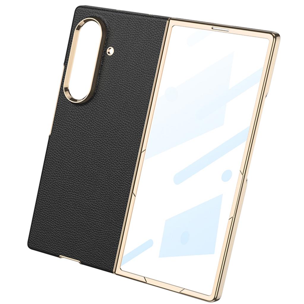 GKK For Samsung Galaxy Z Fold7 5G Case Electroplated PC+PU Phone Cover with Tempered Glass Front Film