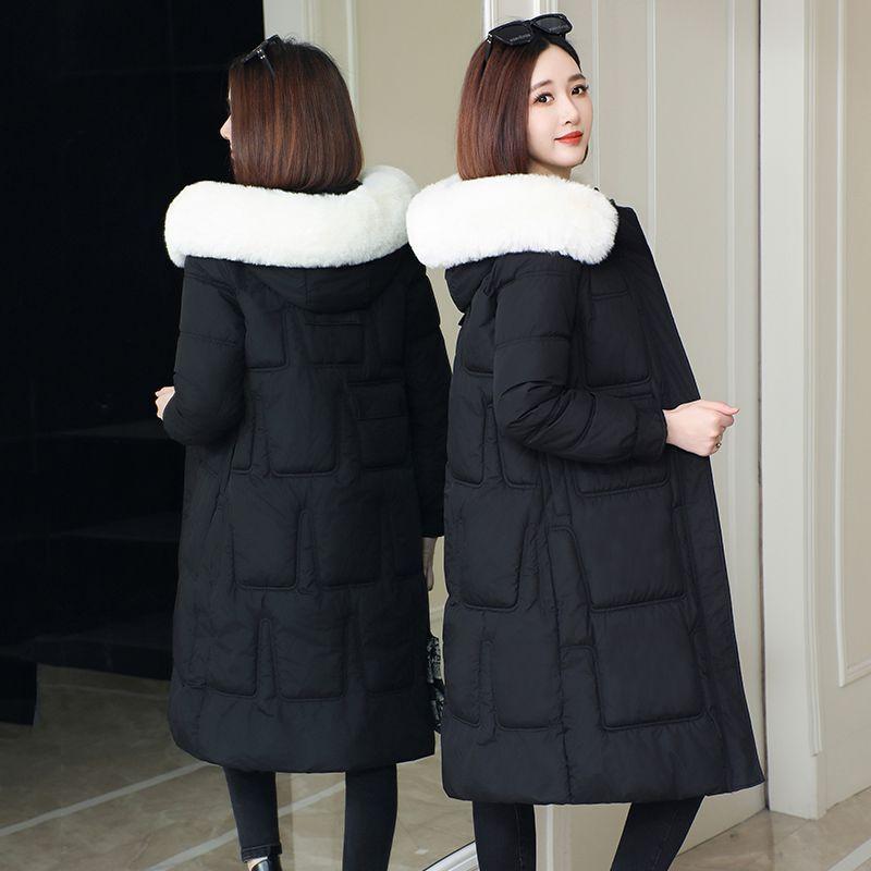 Куртка женская длинная с меховым воротником выше колена, новая зимняя женская тонкая куртка с капюшоном