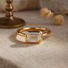 Wedding Engagement Anniversary Promise Gift – Emerald Cut Cubic Zirconia Ring, Yellow Gold Plated Baguette Hidden Halo Diamond Style Jewelry