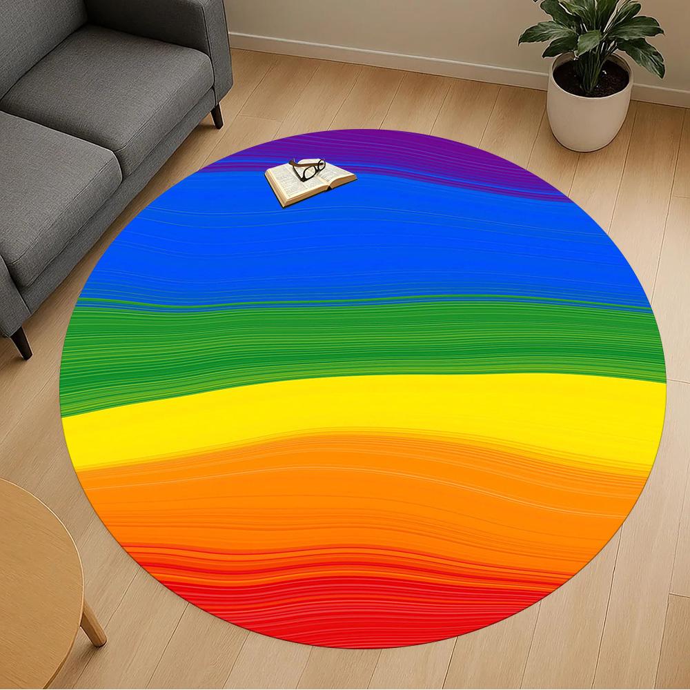 1pc rainbow circle Round Chair mat Area Rug - Non-Slip, Floor Mat for Office, Bedroom, and Indoor Decor -1002128
